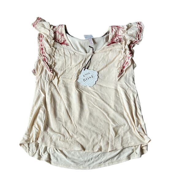 Knox Rose Women's Oatmeal Flutter Short Sleeve Embroidered Shirt - Small - NWT - Picture 1 of 8